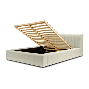 Lit coffre CERVIN – Taupe sablé bouclé – 180x200 cm – Sommier relevable – Design haut de gamme 