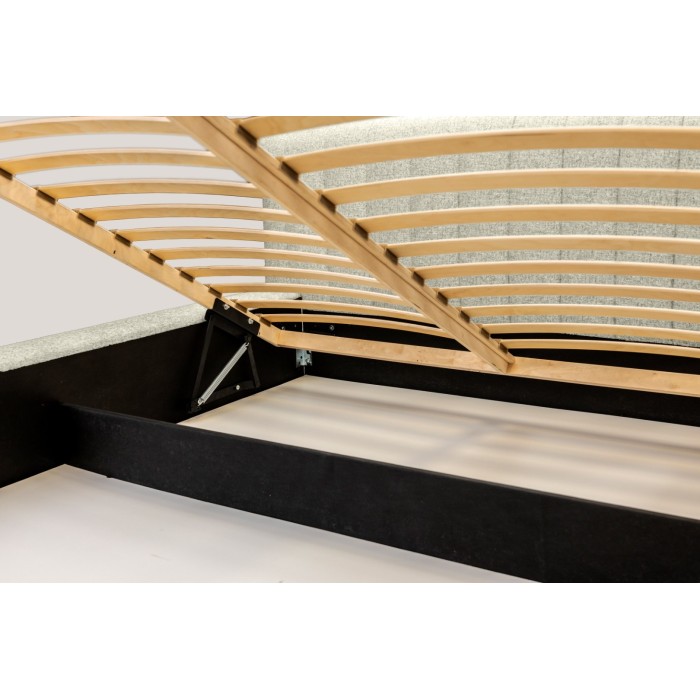 Lit coffre CERVIN – Taupe sablé bouclé – 180x200 cm – Sommier relevable – Design haut de gamme 