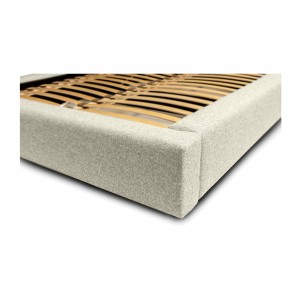 Lit coffre CERVIN – Taupe sablé bouclé – 180x200 cm – Sommier relevable – Design haut de gamme 
