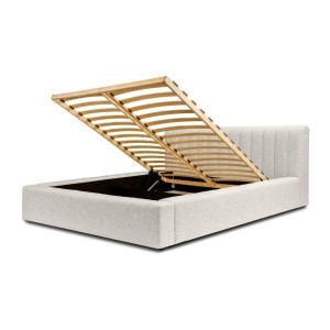 Lit coffre CERVIN – Nuage sablé bouclé – 140x200 cm – Sommier relevable – Design haut de gamme 
