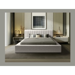 Lit coffre CERVIN – Nuage sablé bouclé – 140x200 cm – Sommier relevable – Design haut de gamme 