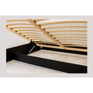 Lit coffre CERVIN – Tissu bouclé Nuage sablé – 160x200 cm – Sommier relevable – Design contemporain 