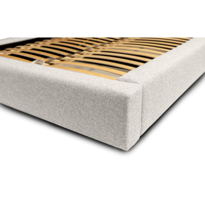 Lit coffre CERVIN – Tissu bouclé Nuage sablé – 160x200 cm – Sommier relevable – Design contemporain 