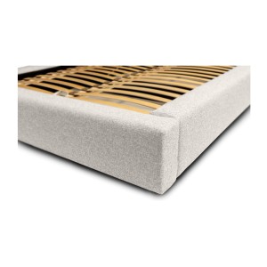 Lit coffre CERVIN – Tissu bouclé Nuage sablé – 160x200 cm – Sommier relevable – Design contemporain 