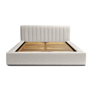Lit coffre CERVIN – Tissu bouclé Nuage sablé – 180x200 cm – Sommier relevable – Design contemporain 
