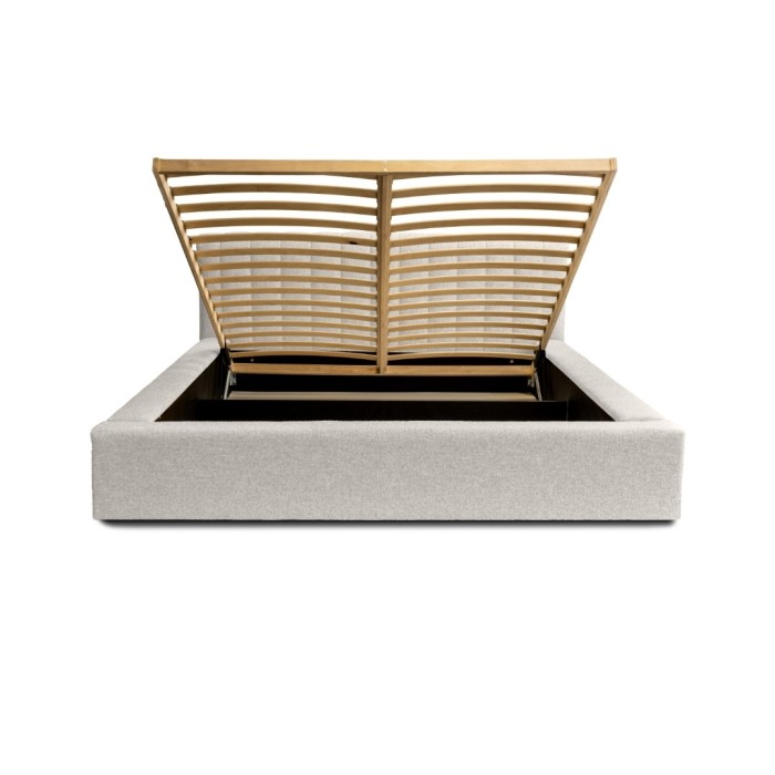 Lit coffre CERVIN – Tissu bouclé Nuage sablé – 180x200 cm – Sommier relevable – Design contemporain 