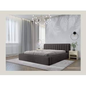 Lit coffre CERVIN – Tissu bouclé Nuage sablé – 180x200 cm – Sommier relevable – Design contemporain 