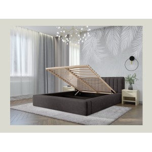 Lit coffre CERVIN – Tissu bouclé Nuage sablé – 180x200 cm – Sommier relevable – Design contemporain 