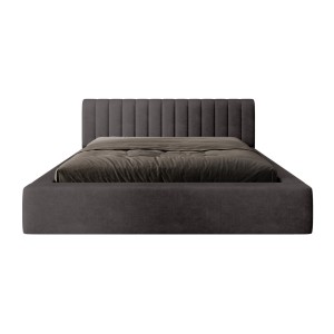 Lit coffre CERVIN – Velours doux Charbon minéral – 160x200 cm – Sommier relevable – Design contemporain 