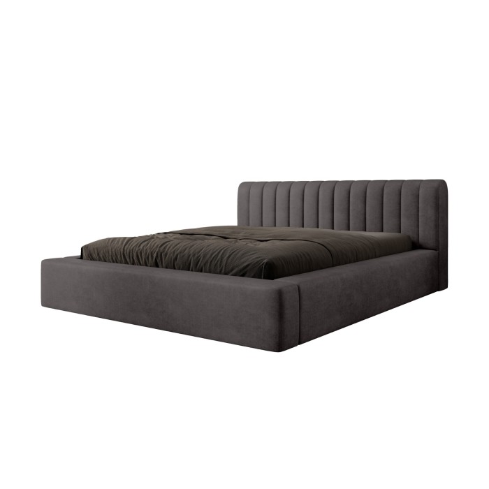 Lit coffre CERVIN – Velours doux Charbon minéral – 160x200 cm – Sommier relevable – Design contemporain 