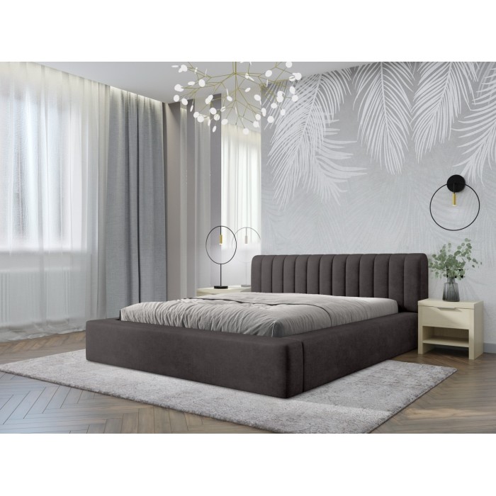 Lit coffre CERVIN – Velours doux Charbon minéral – 160x200 cm – Sommier relevable – Design contemporain 