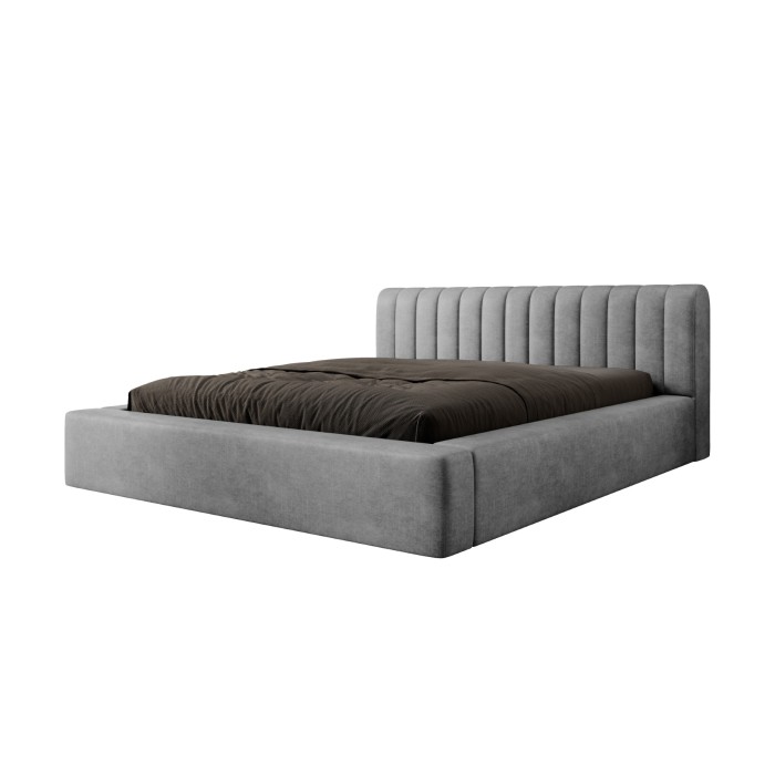 Lit coffre CERVIN – Velours doux Nacre de béton – 140x200 cm – Sommier relevable – Design contemporain 
