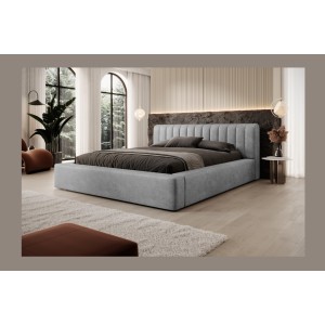 Lit coffre CERVIN – Velours doux Nacre de béton – 140x200 cm – Sommier relevable – Design contemporain 