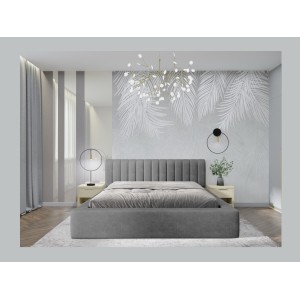 Lit coffre CERVIN – Velours doux Nacre de béton – 140x200 cm – Sommier relevable – Design contemporain 