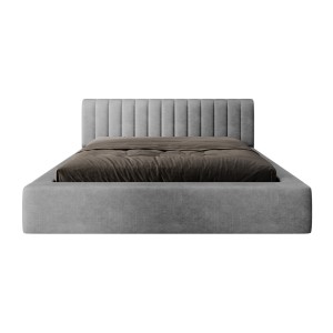 Lit coffre CERVIN – Velours doux Nacre de béton – 160x200 cm – Sommier relevable – Design contemporain 