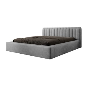 Lit coffre CERVIN – Velours doux Nacre de béton – 160x200 cm – Sommier relevable – Design contemporain 