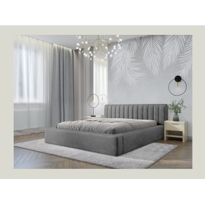 Lit coffre CERVIN – Velours doux Nacre de béton – 180x200 cm – Sommier relevable – Design contemporain 