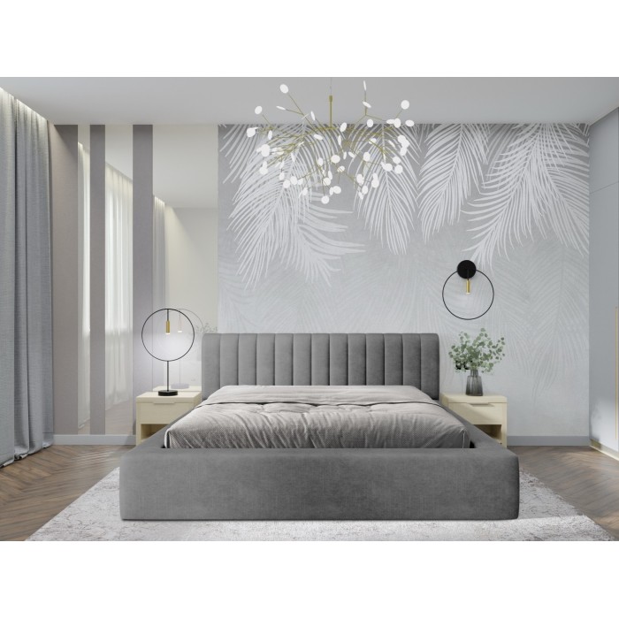 Lit coffre CERVIN – Velours doux Nacre de béton – 180x200 cm – Sommier relevable – Design contemporain 