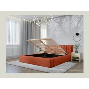 Lit coffre CERVIN – Velours doux Brique Toscane – 140x200 cm – Sommier relevable – Design élégant 