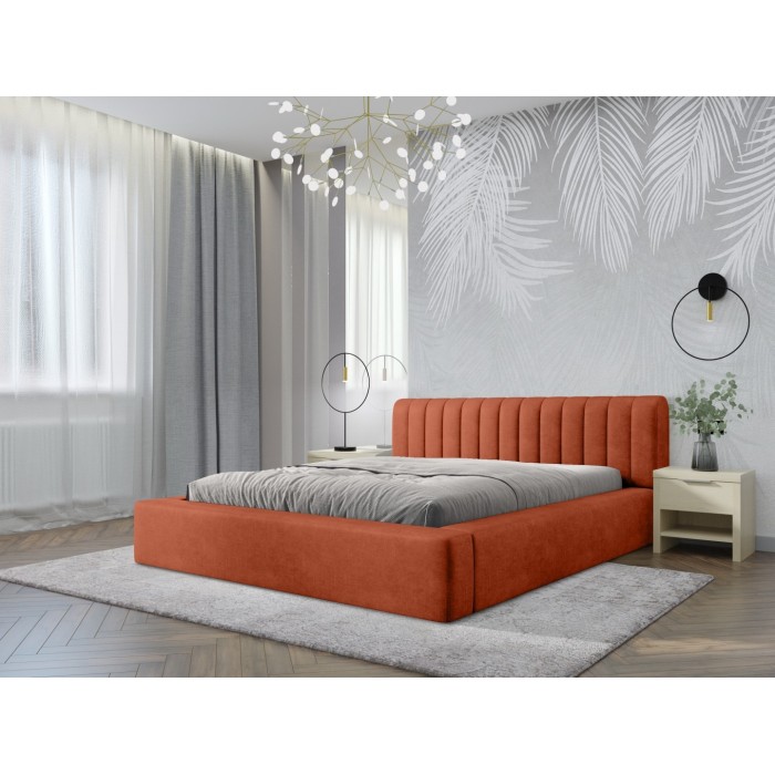 Lit coffre CERVIN – Velours doux Brique Toscane – 160x200 cm – Sommier relevable – Design élégant 