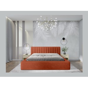 Lit coffre CERVIN – Velours doux Brique Toscane – 180x200 cm – Sommier relevable – Design élégant