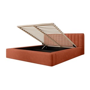 Lit coffre CERVIN – Velours doux Brique Toscane – 180x200 cm – Sommier relevable – Design élégant 