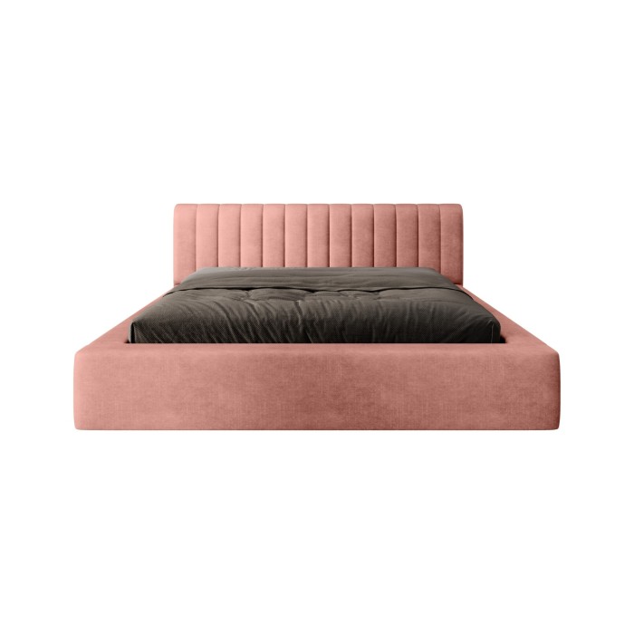 Lit coffre CERVIN – Velours doux Ocre rosé – 140x200 cm – Sommier relevable – Design élégant 