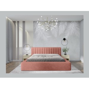 Lit coffre CERVIN – Velours doux Ocre rosé – 140x200 cm – Sommier relevable – Design élégant