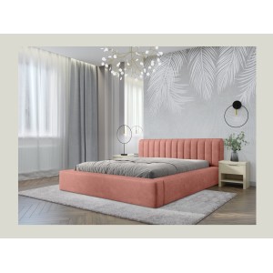 Lit coffre CERVIN – Velours doux Ocre rosé – 140x200 cm – Sommier relevable – Design élégant 