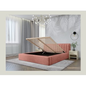 Lit coffre CERVIN – Velours doux Ocre rosé – 140x200 cm – Sommier relevable – Design élégant 