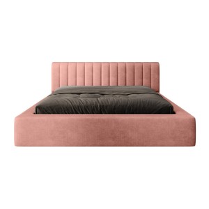 Lit coffre CERVIN – Velours doux Ocre rosé – 180x200 cm – Sommier relevable – Design élégant 