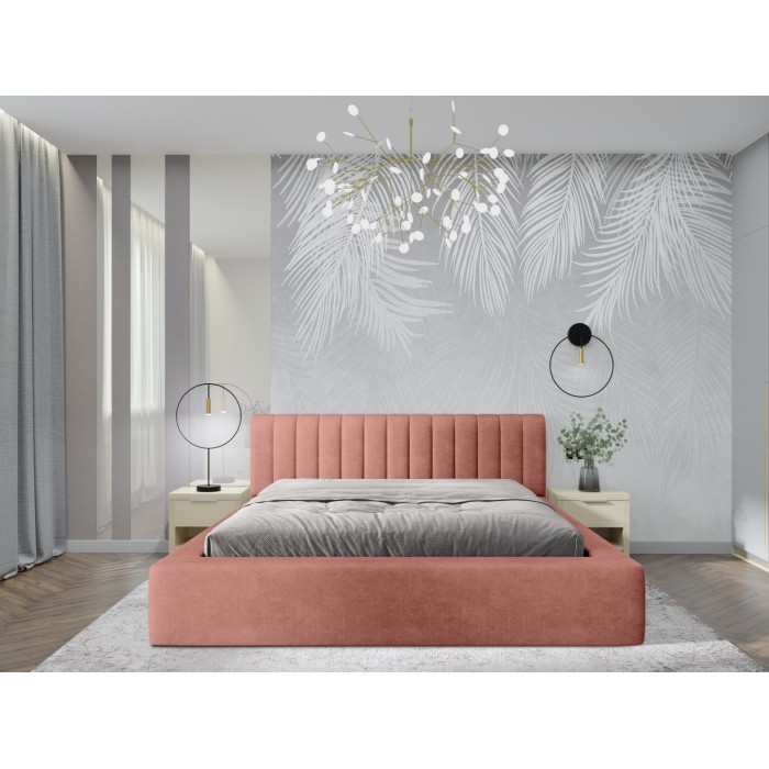 Lit coffre CERVIN – Velours doux Ocre rosé – 180x200 cm – Sommier relevable – Design élégant