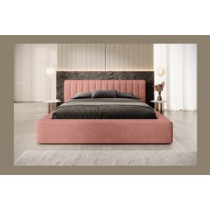 Lit coffre CERVIN – Velours doux Ocre rosé – 180x200 cm – Sommier relevable – Design élégant 