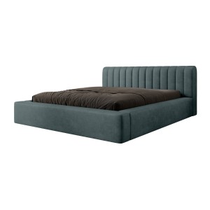 Lit coffre CERVIN – Velours doux Nuit émeraude – 140x200 cm – Sommier relevable – Design élégant 