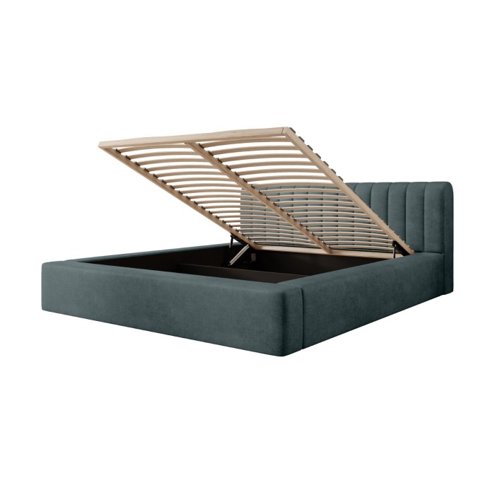 Lit coffre CERVIN – Velours doux Nuit émeraude – 140x200 cm – Sommier relevable – Design élégant 