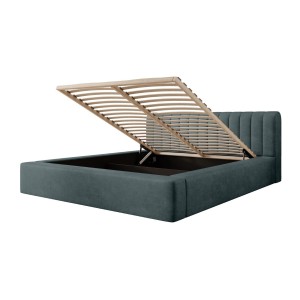 Lit coffre CERVIN – Velours doux Nuit émeraude – 140x200 cm – Sommier relevable – Design élégant 