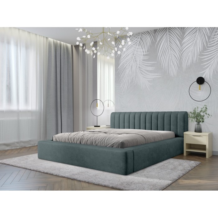 Lit coffre CERVIN – Velours doux Nuit émeraude – 140x200 cm – Sommier relevable – Design élégant 