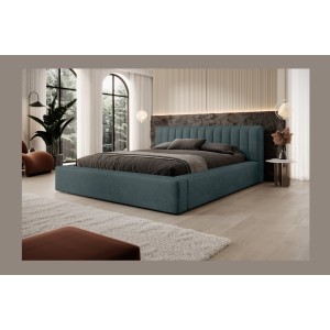Lit coffre CERVIN – Velours doux Nuit émeraude – 160x200 cm – Sommier relevable – Design élégant 