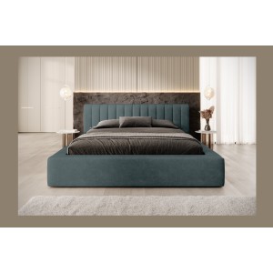 Lit coffre CERVIN – Velours doux Nuit émeraude – 160x200 cm – Sommier relevable – Design élégant 