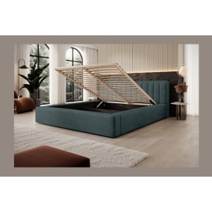 Lit coffre CERVIN – Velours doux Nuit émeraude – 160x200 cm – Sommier relevable – Design élégant 