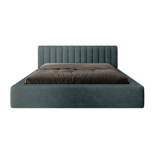 Lit coffre CERVIN – Velours doux Nuit émeraude – 180x200 cm – Sommier relevable – Design élégant 