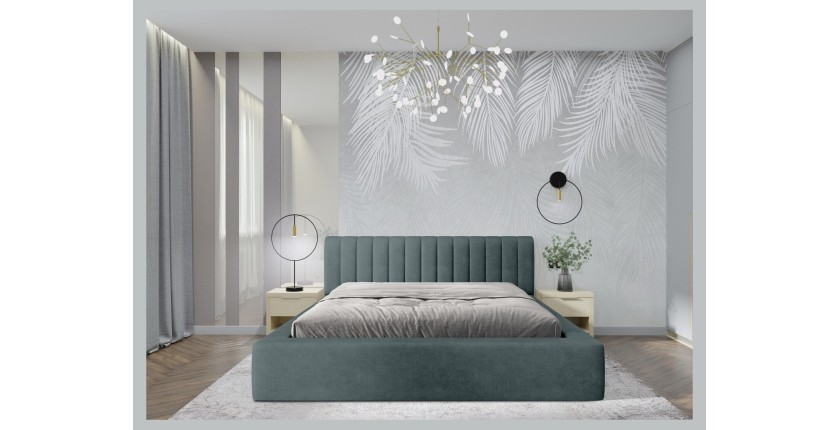 Lit coffre CERVIN – Velours doux Nuit émeraude – 180x200 cm – Sommier relevable – Design élégant