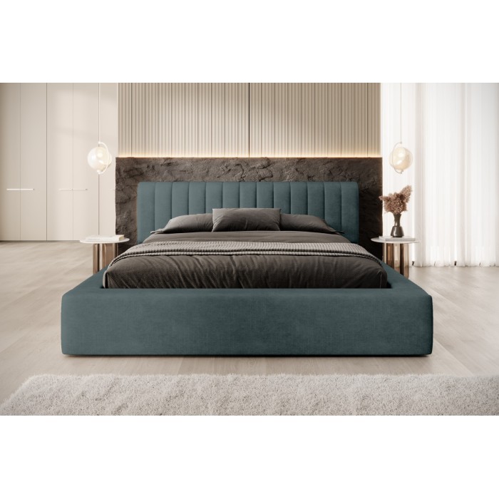 Lit coffre CERVIN – Velours doux Nuit émeraude – 180x200 cm – Sommier relevable – Design élégant 