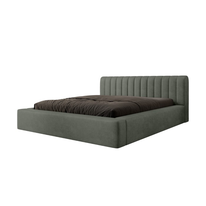 Lit coffre CERVIN – Velours doux Sauge Nocturne – 140x200 cm – Sommier relevable – Design élégant 