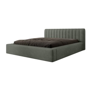 Lit coffre CERVIN – Velours doux Sauge Nocturne – 140x200 cm – Sommier relevable – Design élégant 