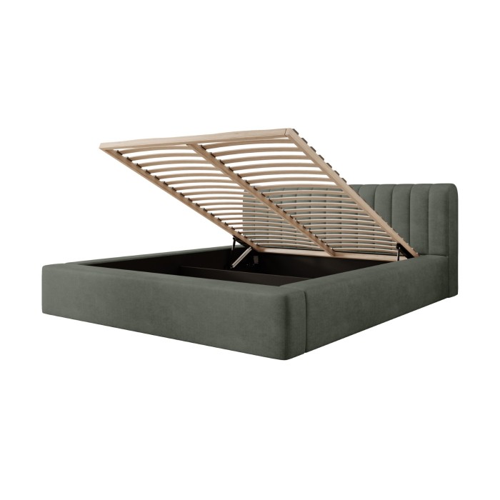 Lit coffre CERVIN – Velours doux Sauge Nocturne – 140x200 cm – Sommier relevable – Design élégant 