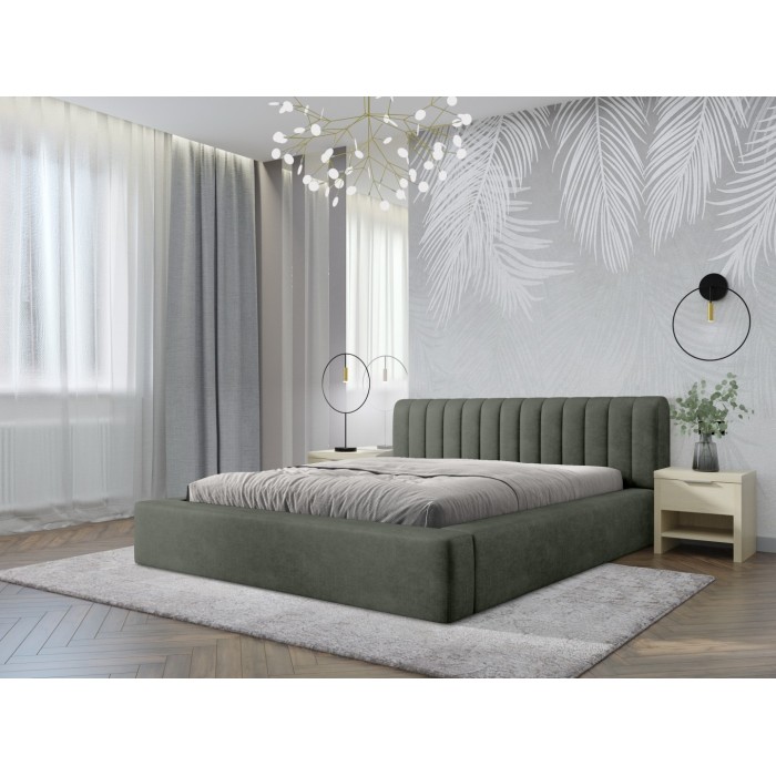 Lit coffre CERVIN – Velours doux Sauge Nocturne – 140x200 cm – Sommier relevable – Design élégant 