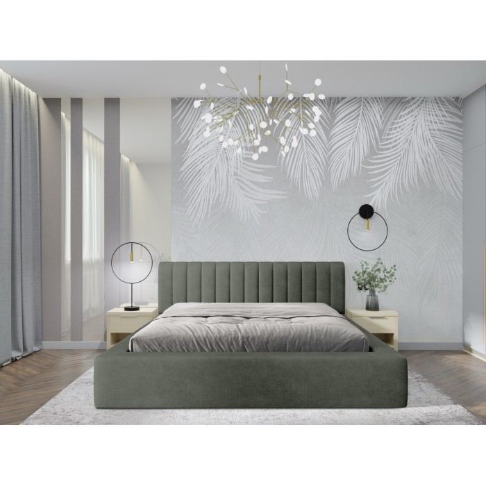 Lit coffre CERVIN – Velours doux Sauge Nocturne – 180x200 cm – Sommier relevable – Design élégant