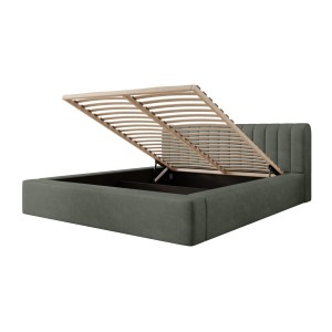 Lit coffre CERVIN – Velours doux Sauge Nocturne – 180x200 cm – Sommier relevable – Design élégant 