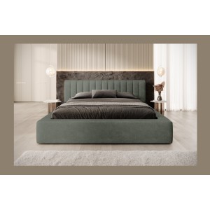 Lit coffre CERVIN – Velours doux Sauge Nocturne – 180x200 cm – Sommier relevable – Design élégant 